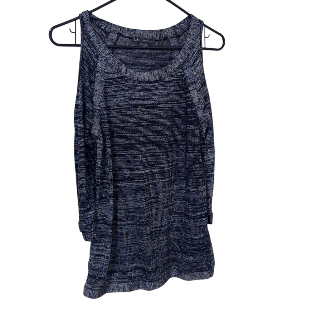 A/X Armani exchange metallic black gray peep shoulder long sleeve blouse size M